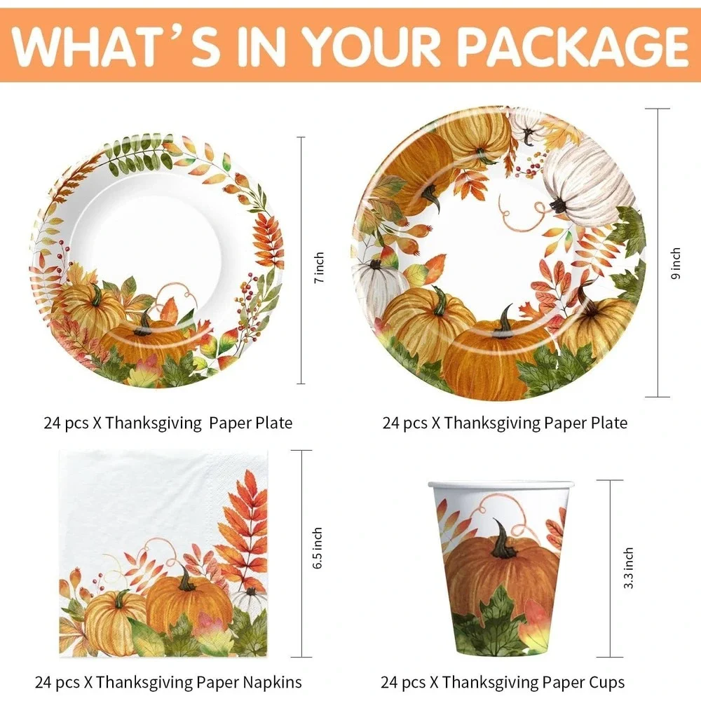 Thanksgiving Party Decorations Tableware, Fall Autumn Leaves Pumpkin Theme Thank
